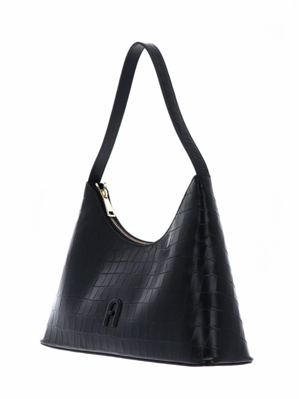 Furla Diamante Black Crocodile Embossed Shoulder Bag